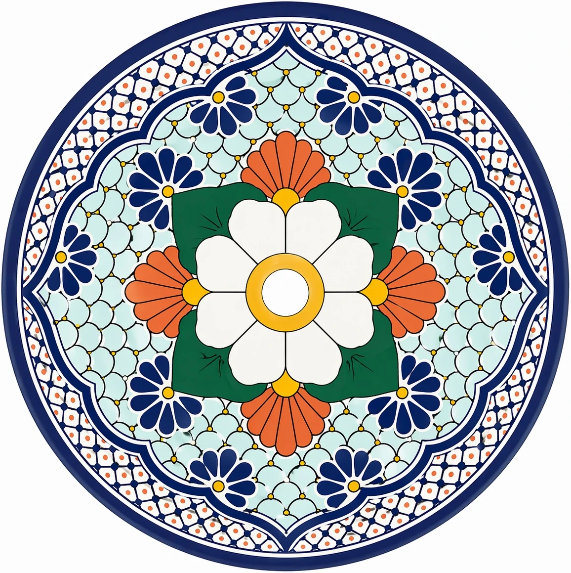 Mexican talavera floral cobalt bath bathroom sink topview