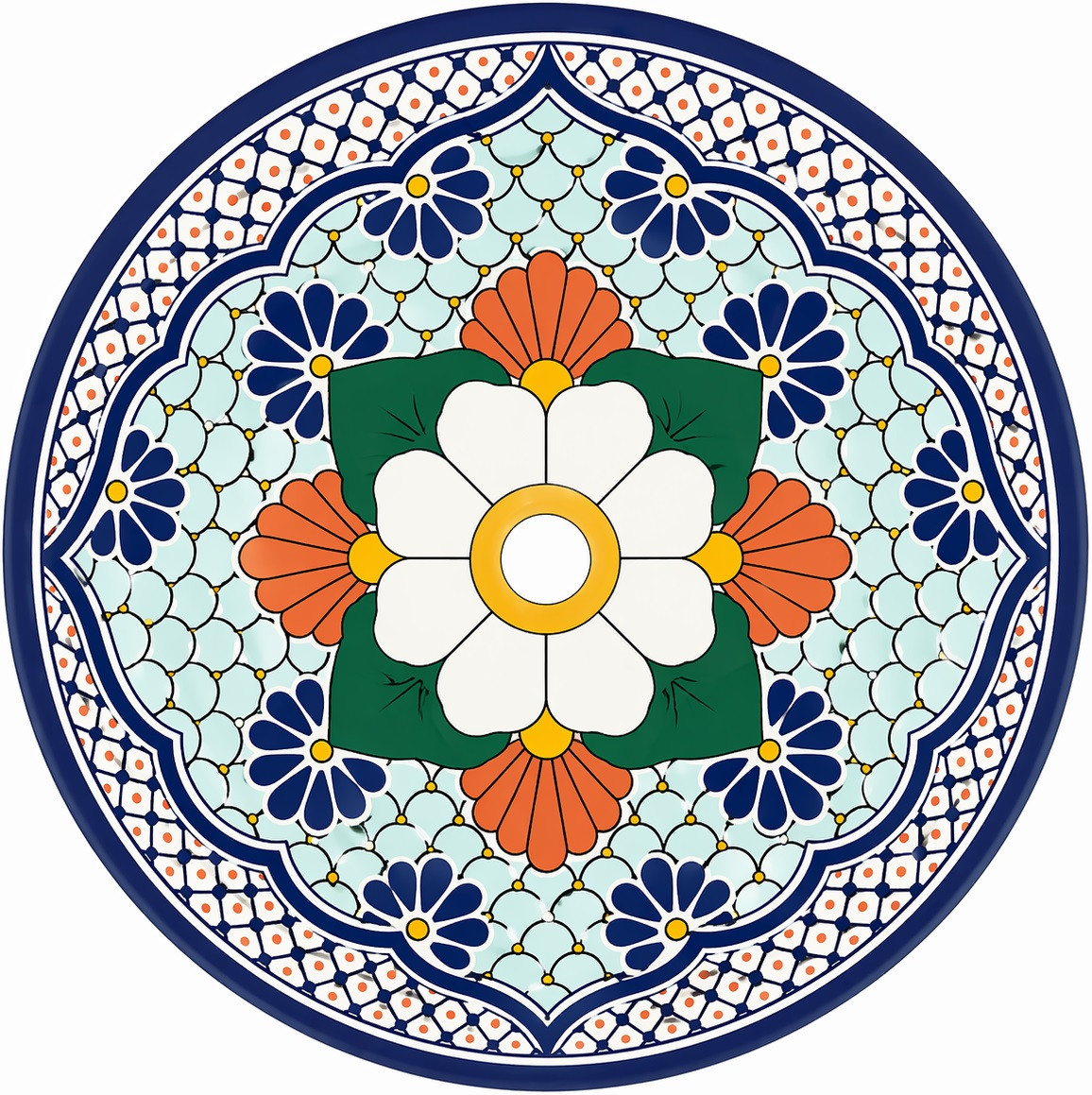 Mexican talavera floral cobalt bath bathroom sink topview