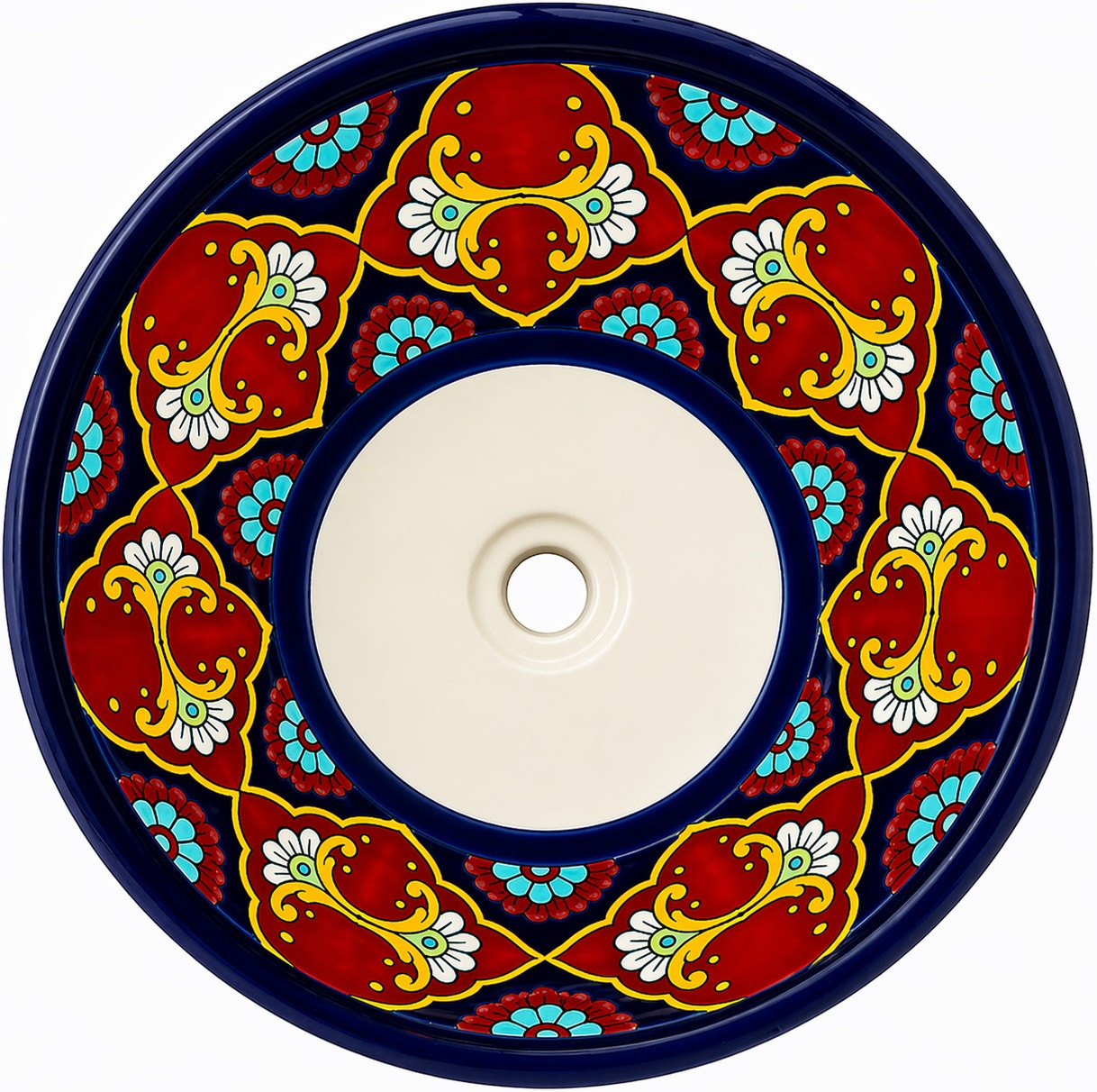 Talavera round bath cone shape vessel sink design topview
