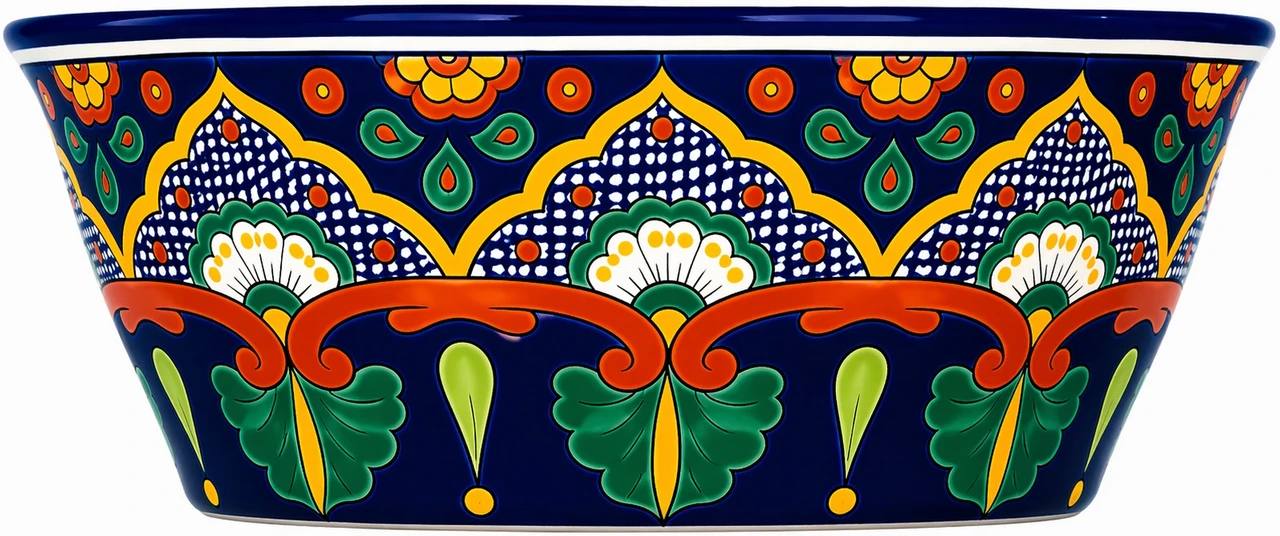 Talavera bath sink blue floral pattern design profile