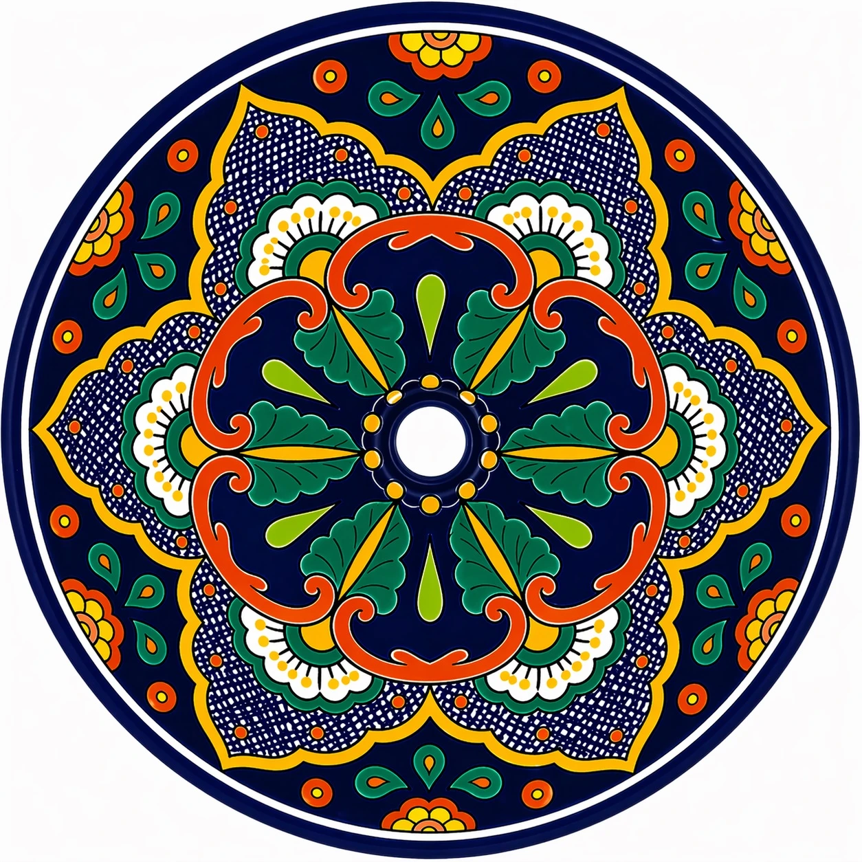 Talavera bath sink blue floral pattern design topview