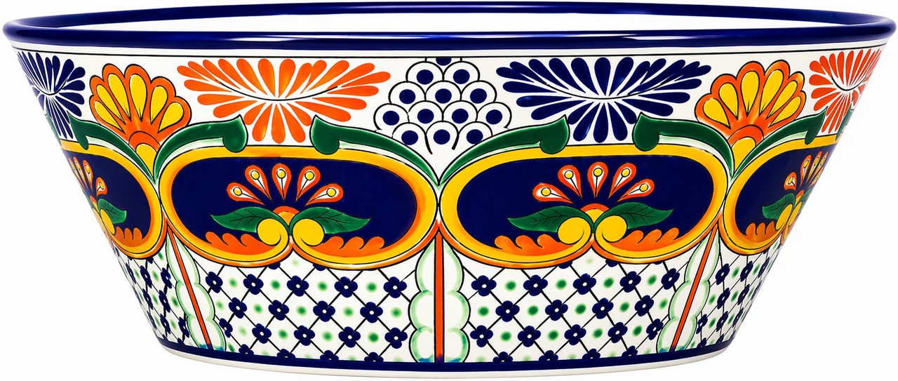 Floral talavera round bath cone shape vessel sink profile