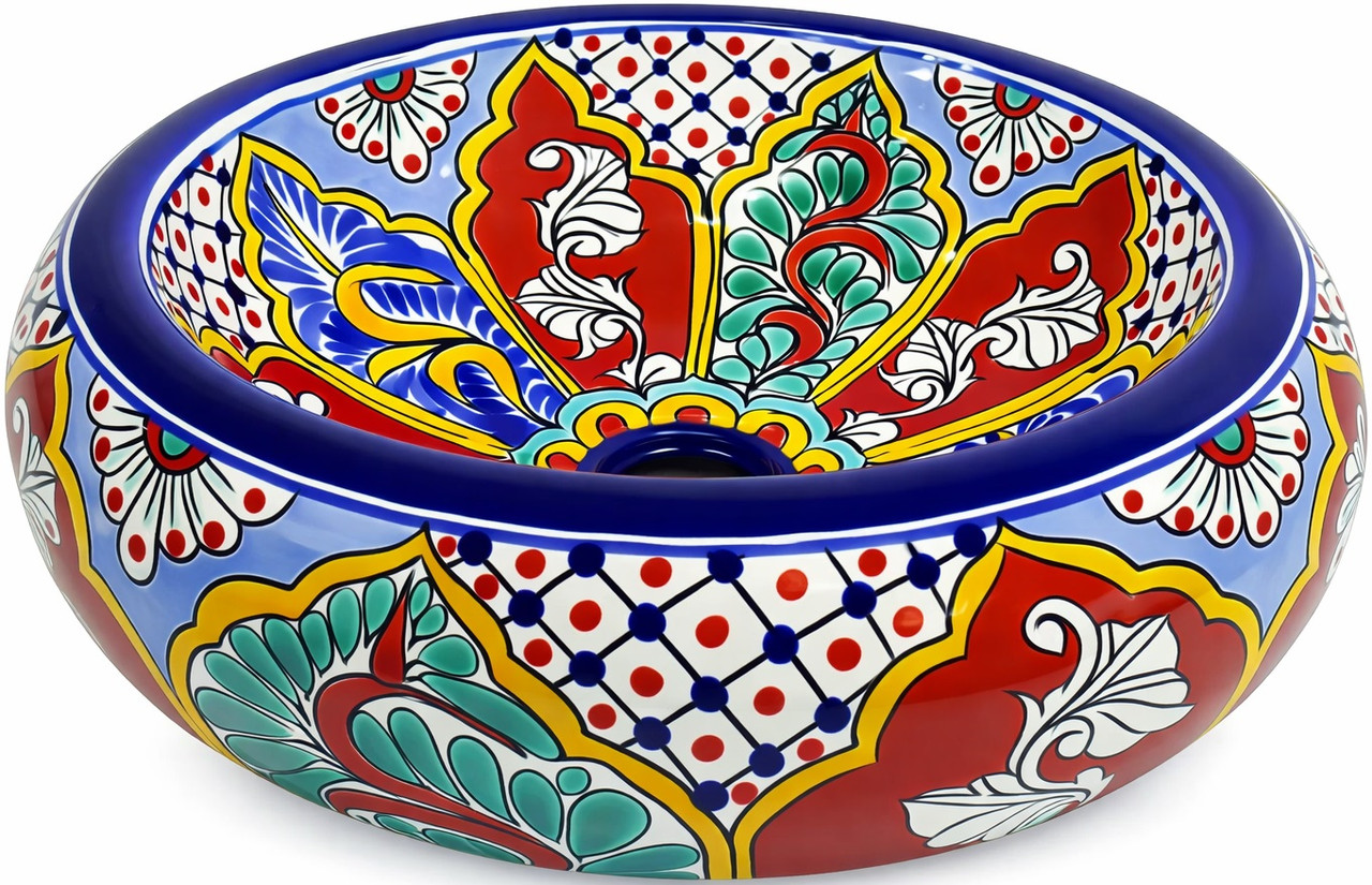 Mexican talavera donut vessel bathroom sink handcrafted design