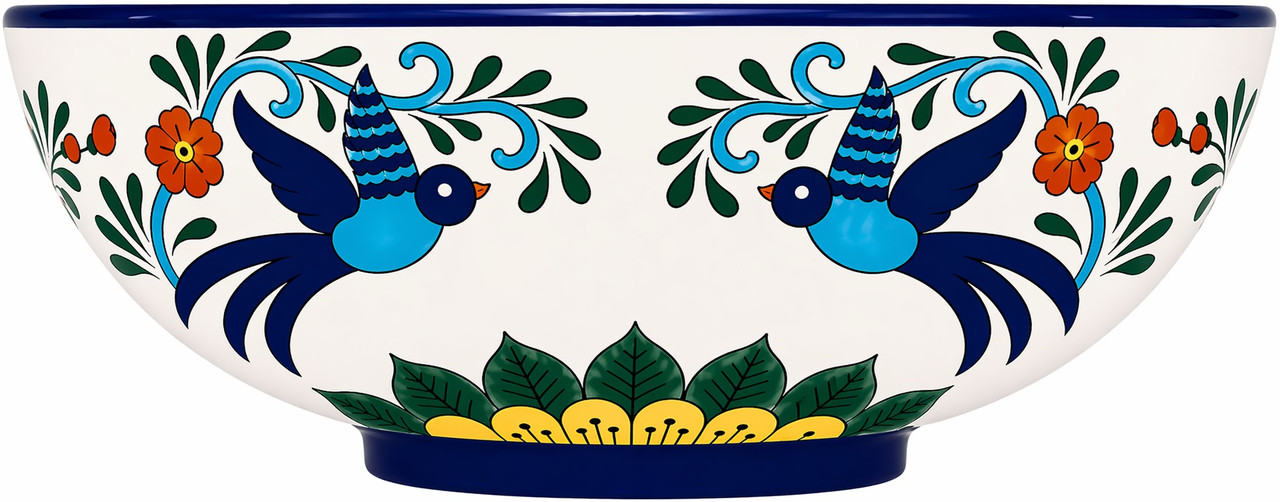 Talavera vessel sink round birds floral Mexican bathroom