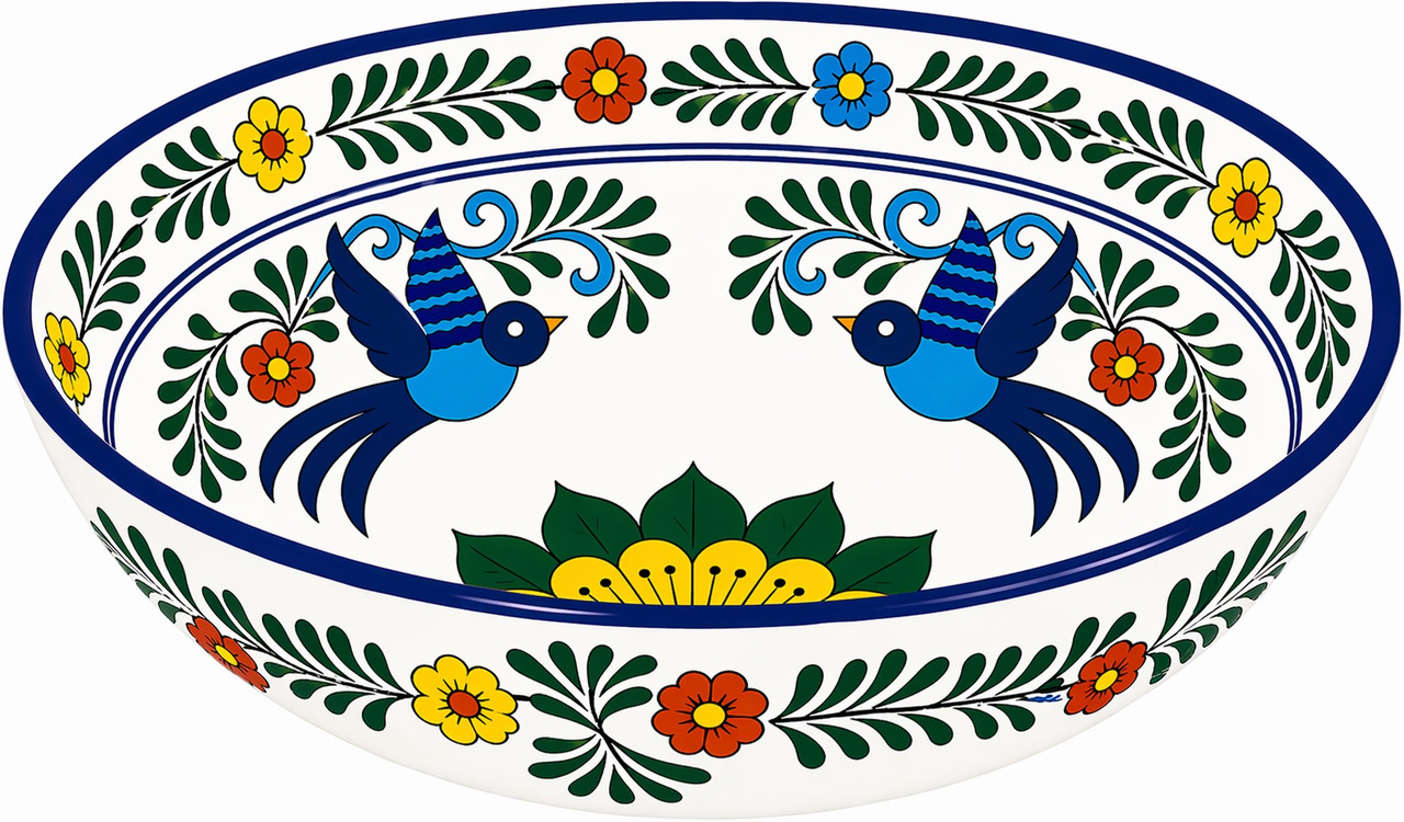 Talavera vessel sink round birds floral Mexican bathroom top view