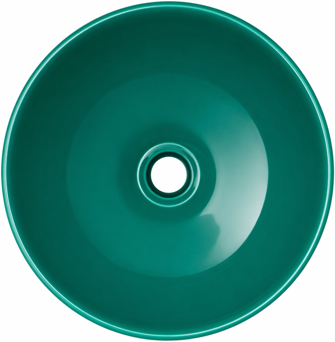 Talavera vessel sink round teal modern Mexican bathroom drain view