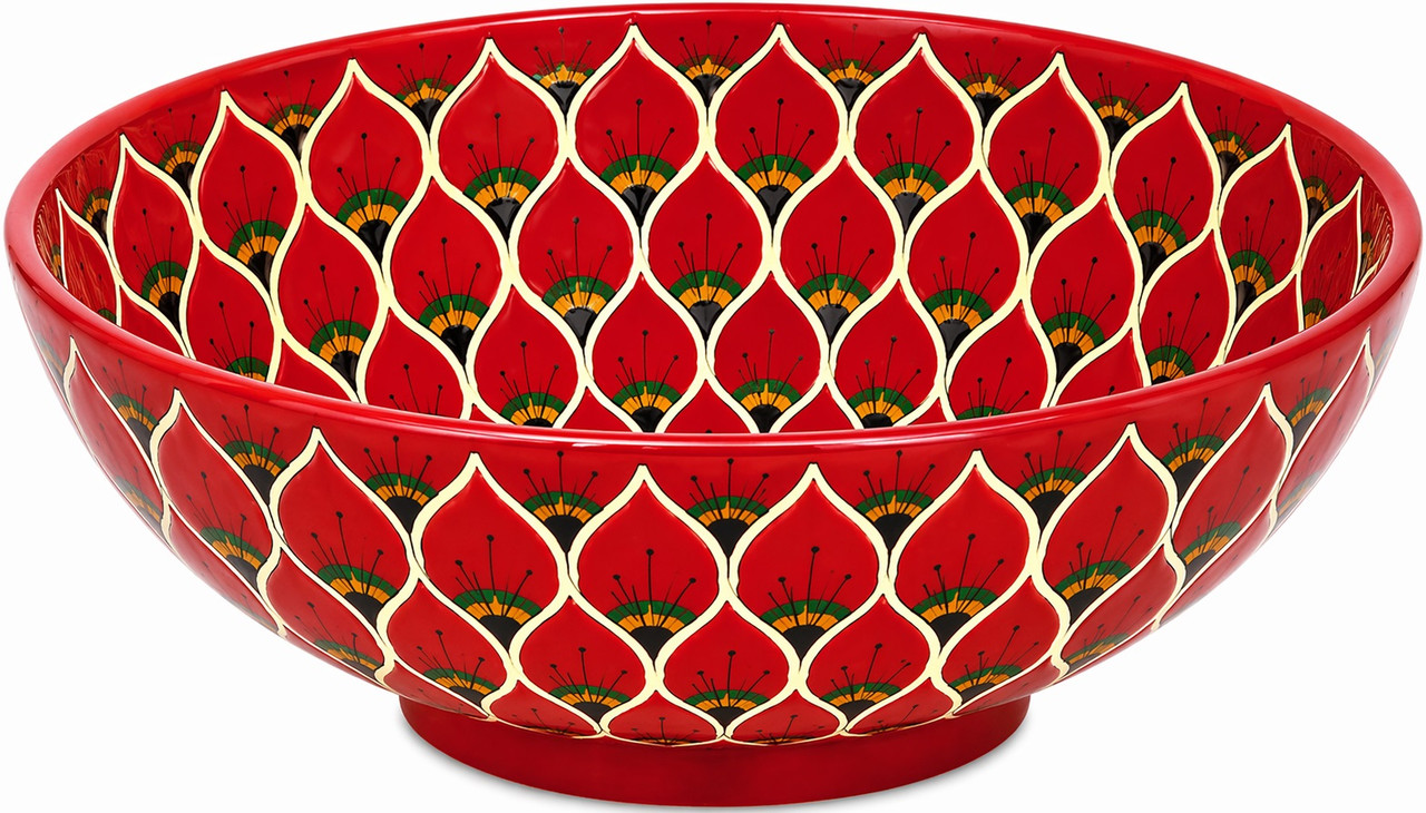 Red petal talavera vessel sink round bathroom top view