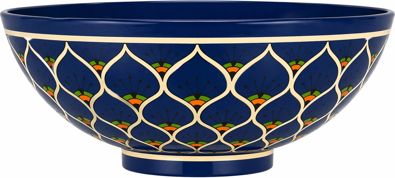 Talavera vessel sink round blue floral design
