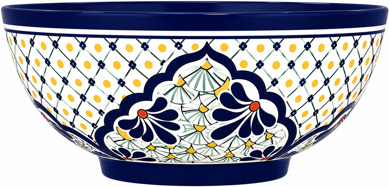Talavera vessel sink round blue lattice floral design