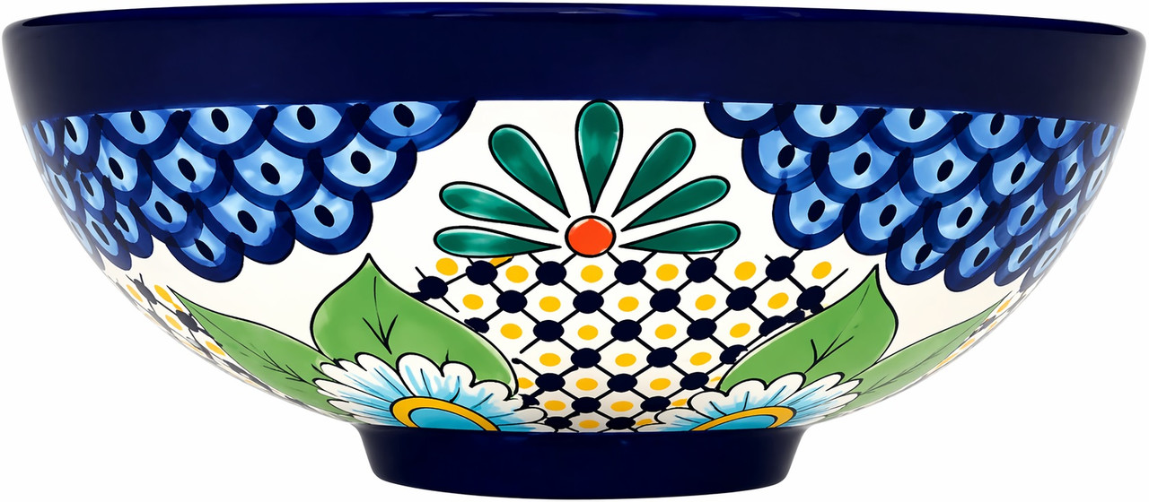 Talavera vessel sink round floral lattice design