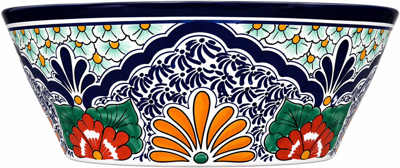 mexican talavera bath sink floral blue round profile