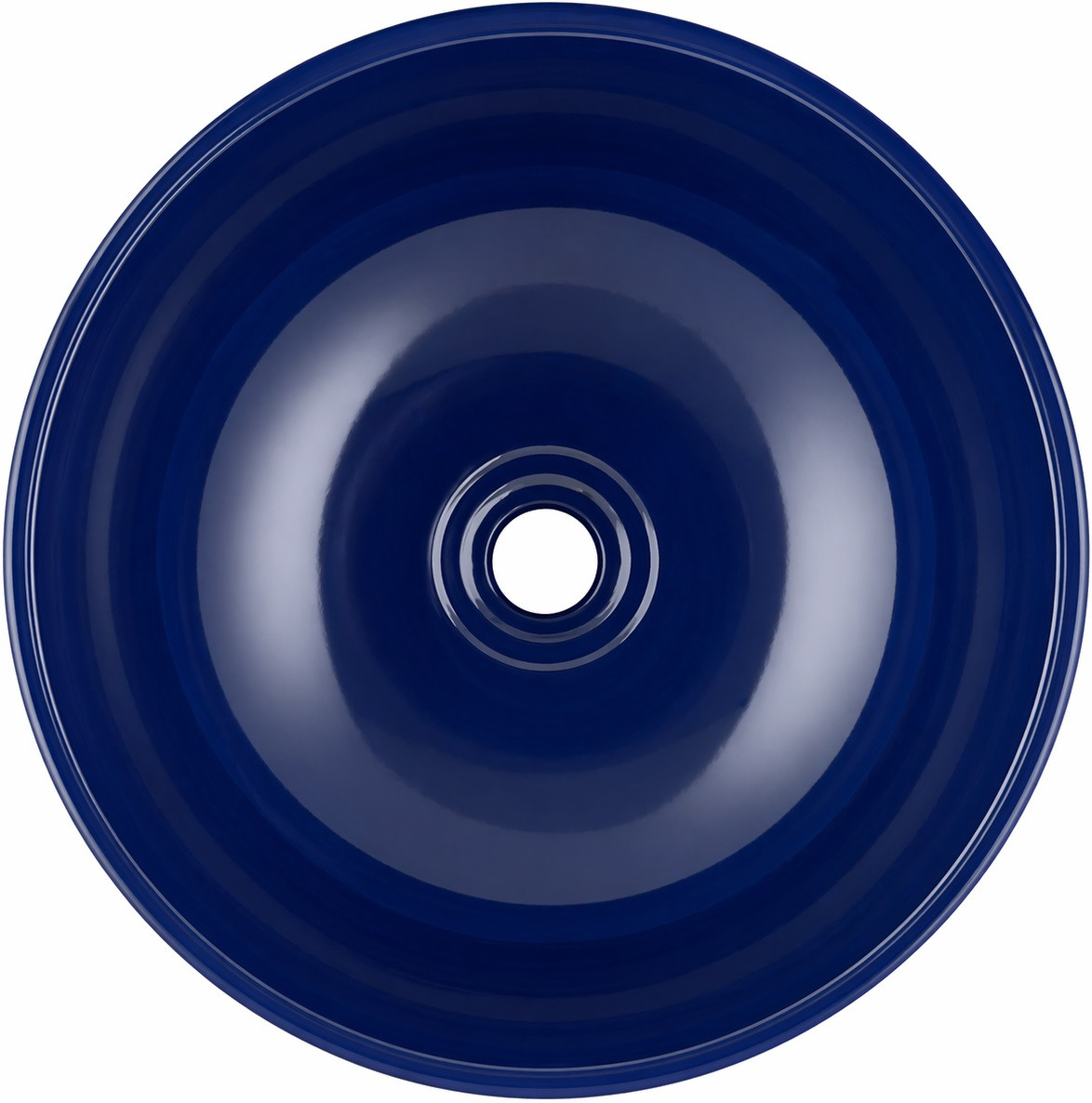 Talavera vessel sink round cobalt minimalist design drain view