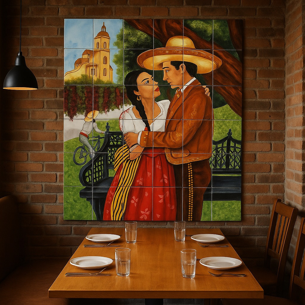 Mexican Tile Mural Charro Romance | Hand-Painted Talavera Art