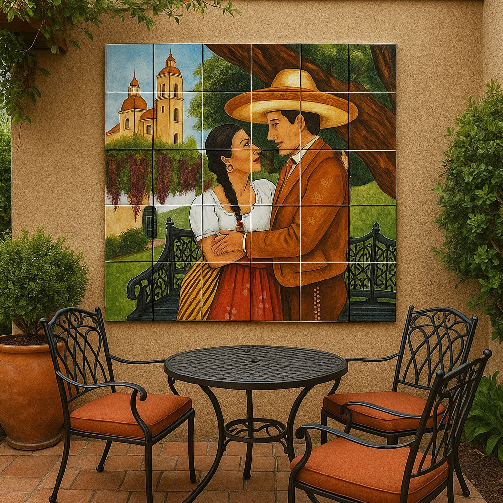 Mexican Tile Mural Charro Romance | Hand-Painted Talavera Art
