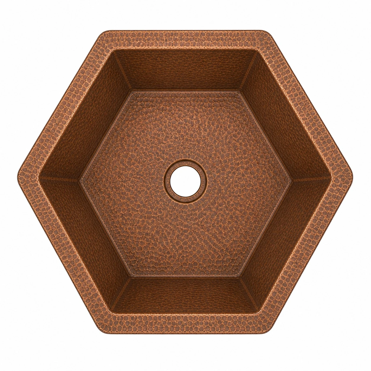 Hammered copper bar sink six-sided design