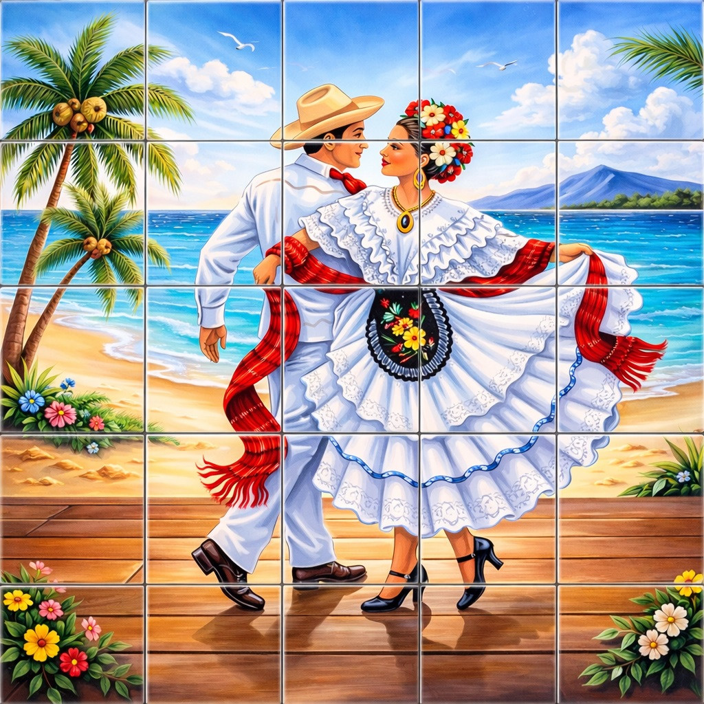 Mexican Dancing Couple Beach Talavera Tile Mural