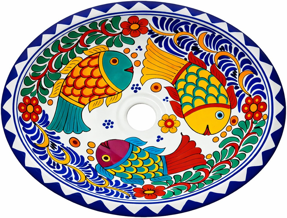 Oval talavera bathroom sink colorful fish design