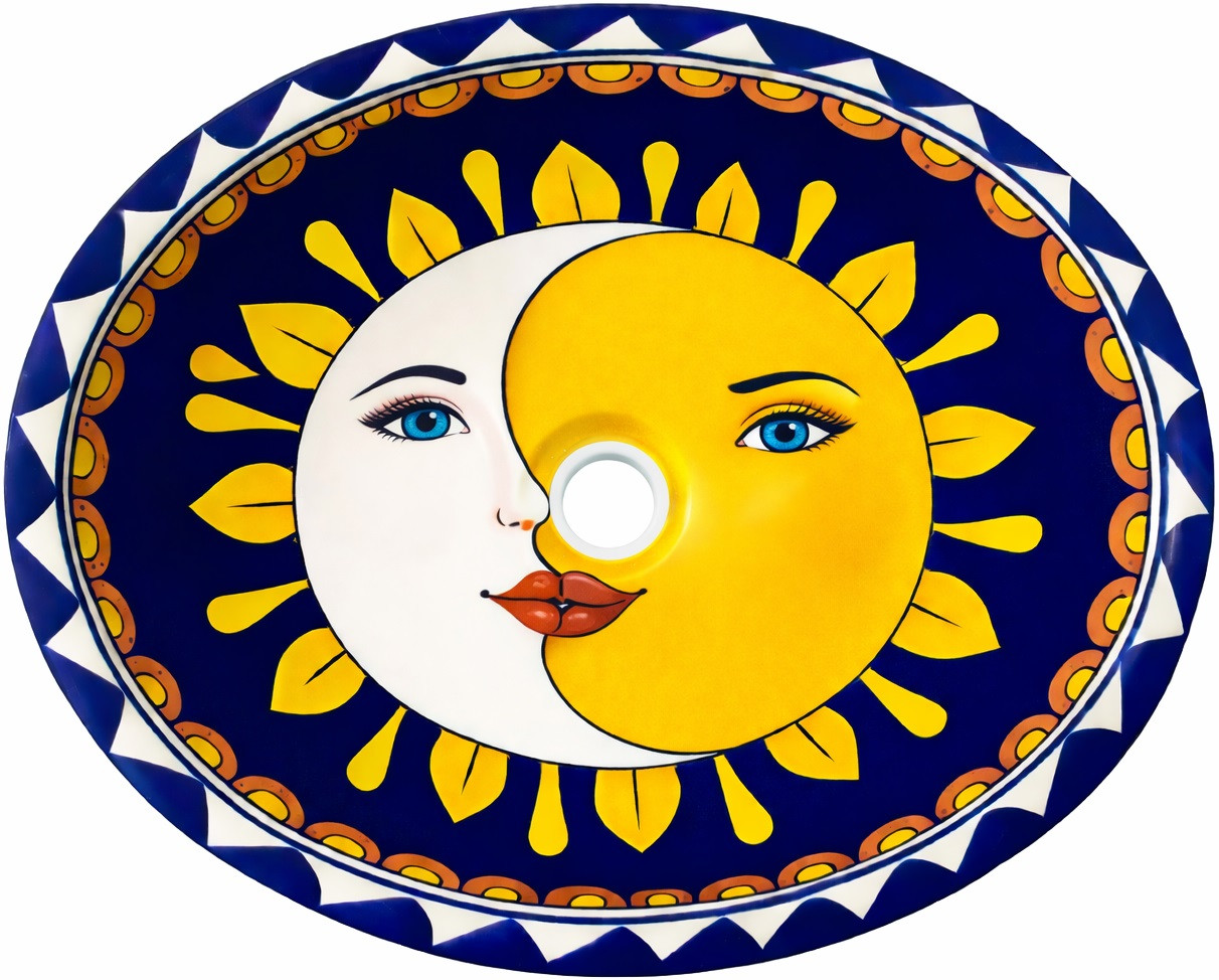 Oval talavera sun moon mexican bathroom sink