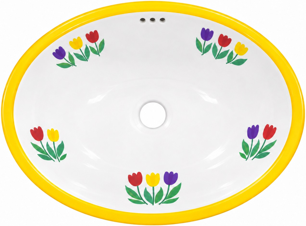 Mexican oval bathroom sink yellow tulip design