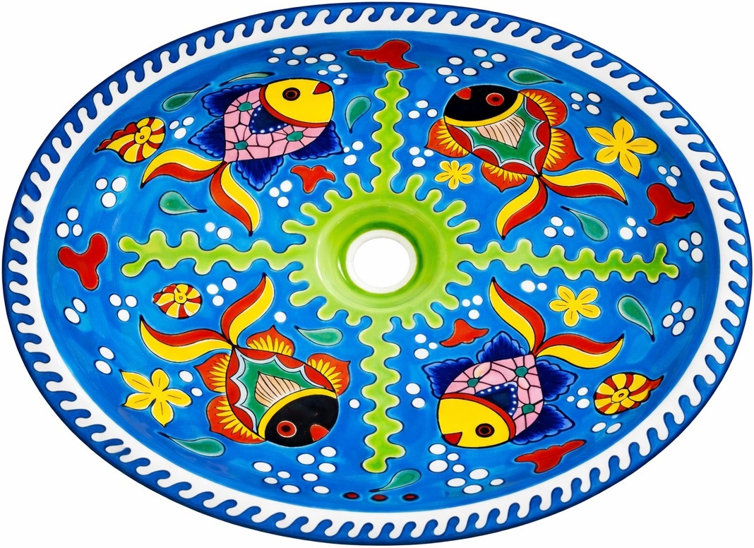 Mexican oval talavera fish bathroom sink
