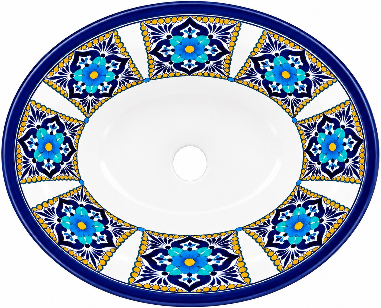 Mexican oval talavera blue floral bathroom sink