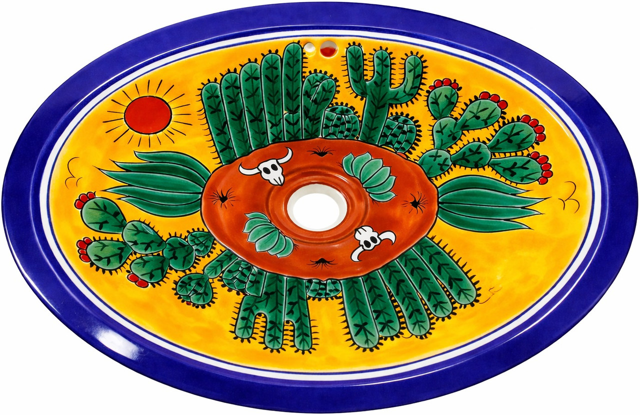 Oval mexican bathroom sink desert cactus design