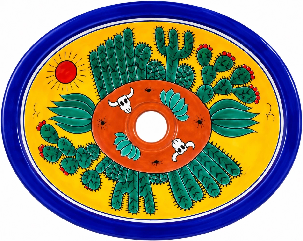 Oval mexican bathroom sink desert cactus design