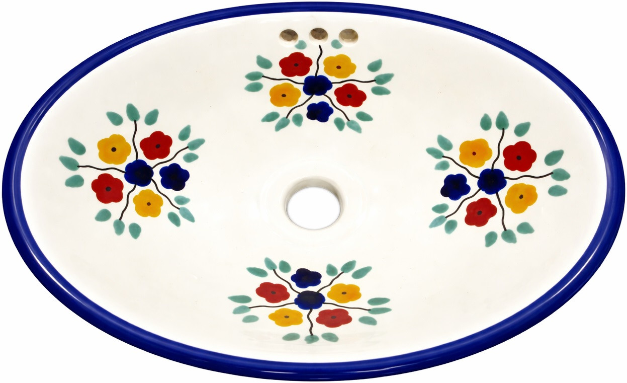Oval talavera floral cobalt mexican bathroom sink