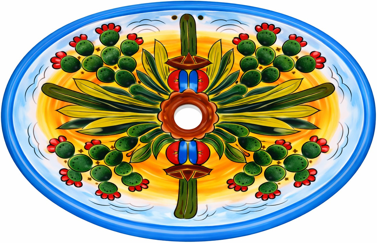 Oval mexican talavera cactus bathroom sink
