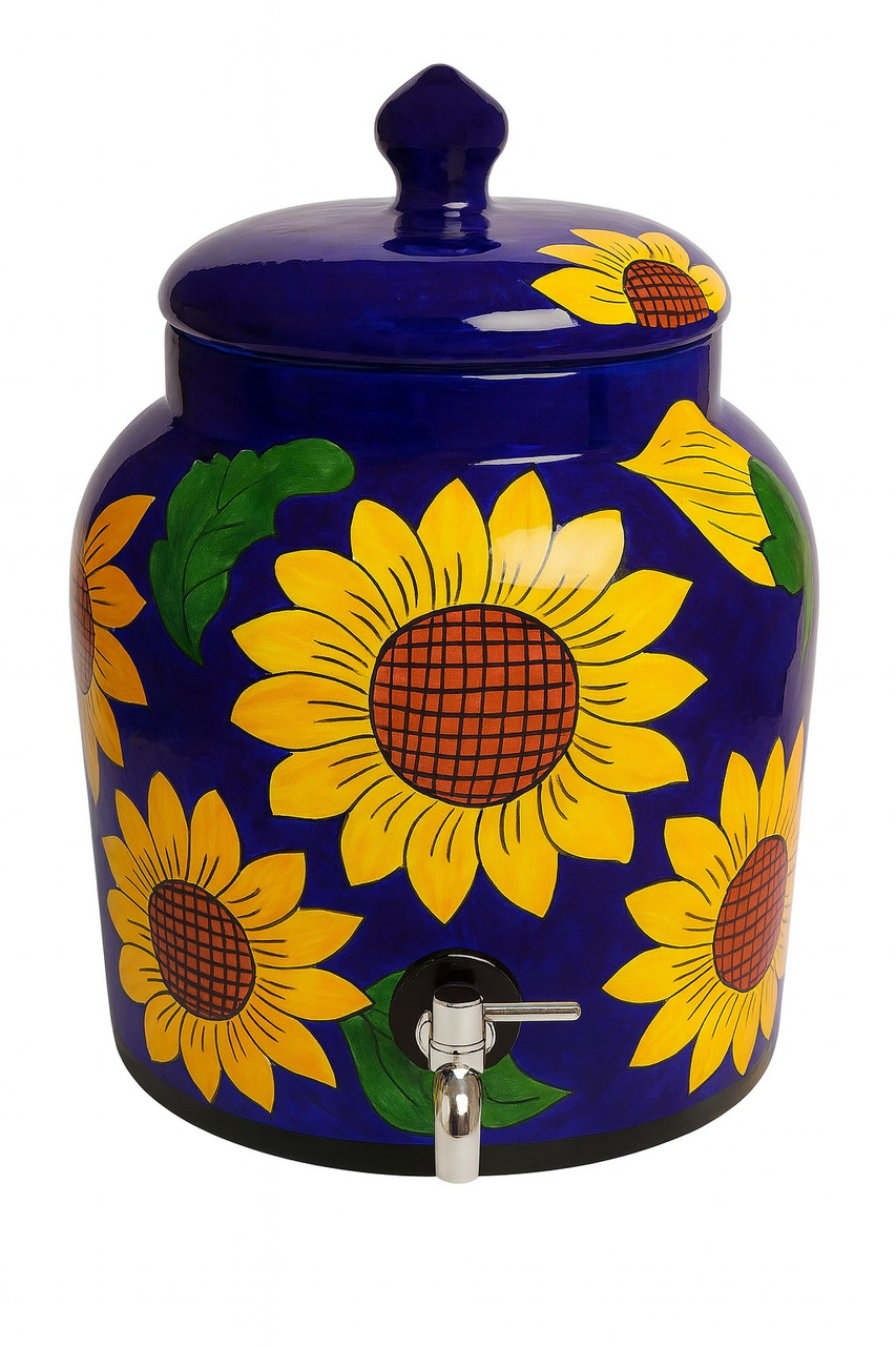Talavera Water Crock Sunflower Design – Mexican Hand-Painted Dispenser