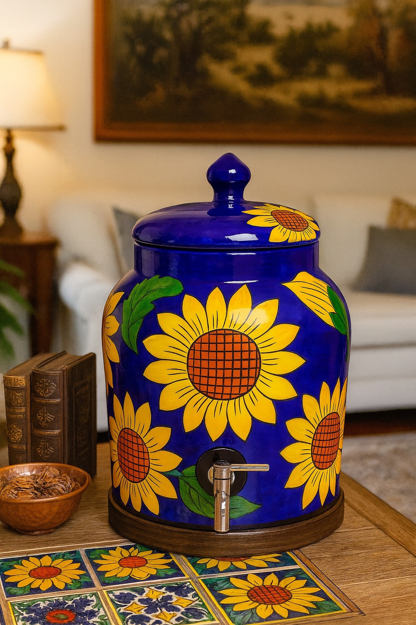 ブートレガーズ　フリーホイーラーズ ロックT　フラワー Talavera Water Crock Sunflower Design – Mexican Hand-Painted Dispenser