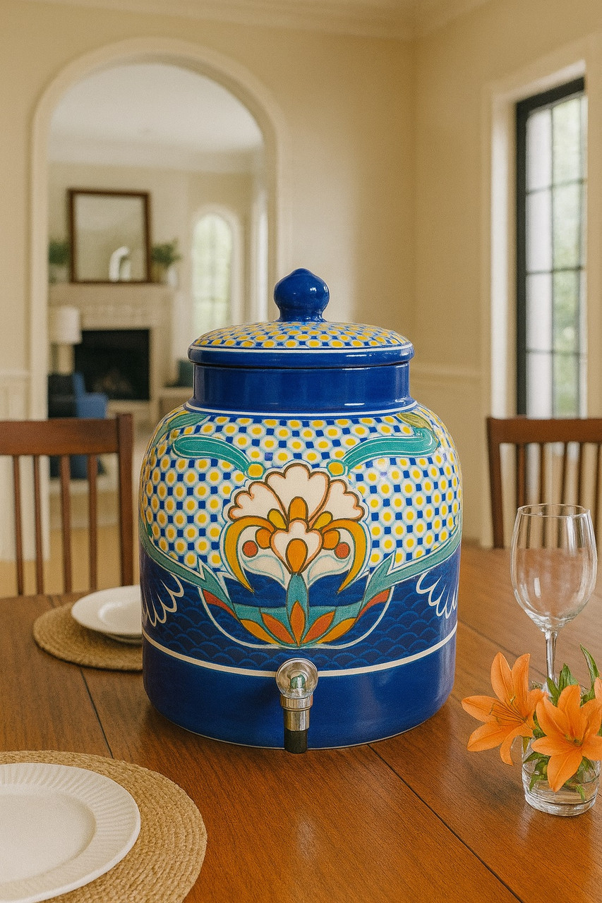 Cobalt Floral Talavera Mexican Water Crock | Handcrafted Ceramic