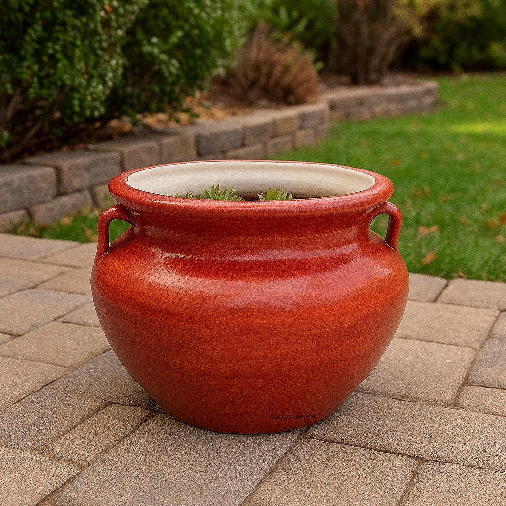 Terracotta Red Talavera Planter – Handcrafted Mexican Pot