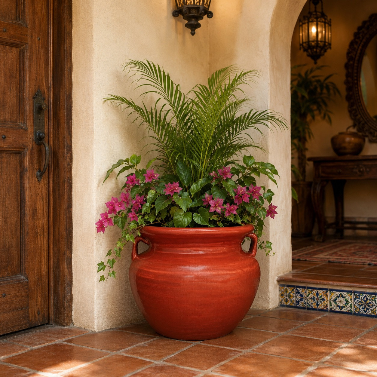 Terracotta Red Talavera Planter – Handcrafted Mexican Pot