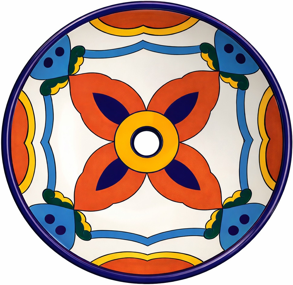 Talavera above counter Mexican bathroom sink red flower main image