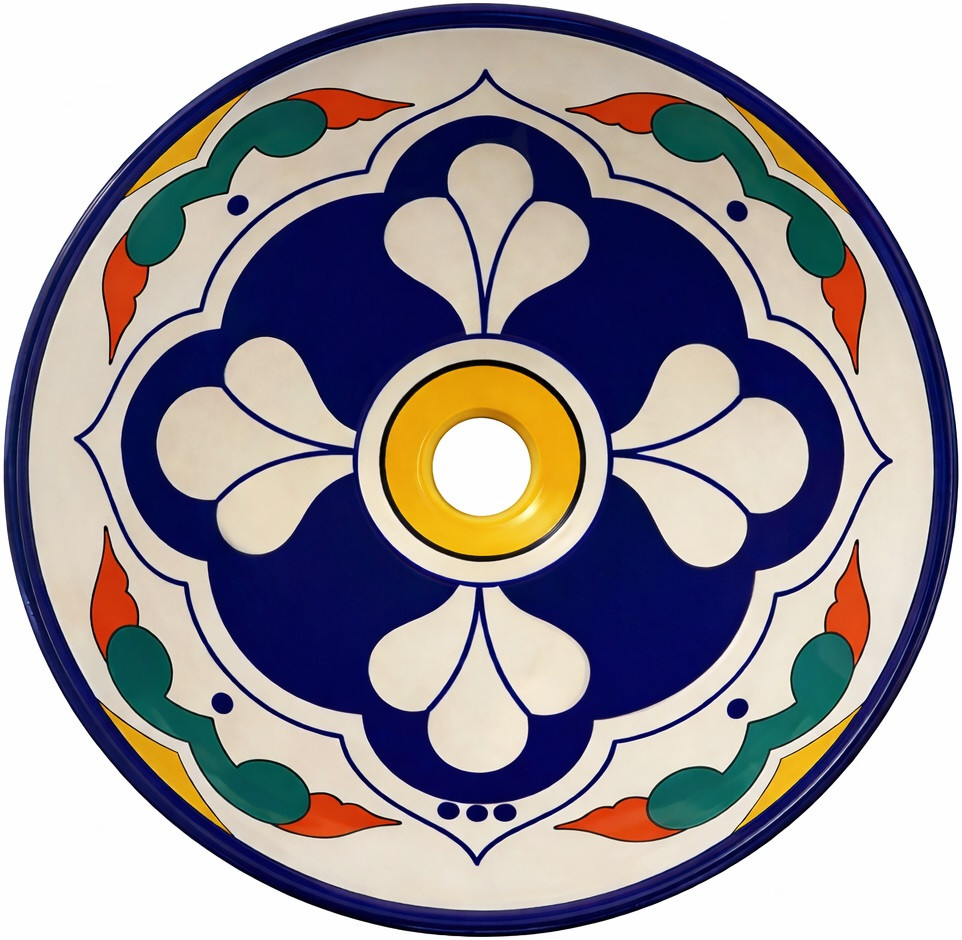 Talavera above counter Mexican bathroom sink quatrefoil design main image