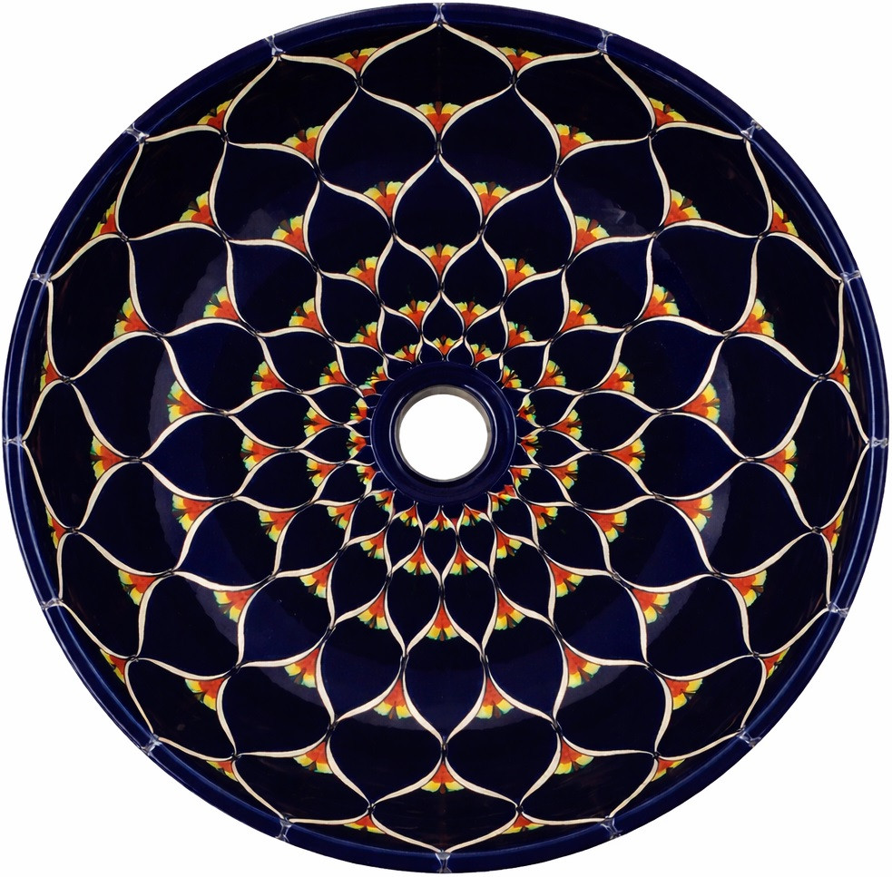 Talavera radial navy floral above counter bathroom sink main image