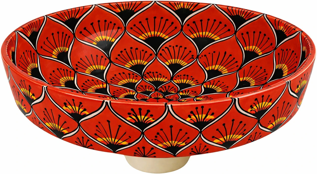 Talavera above counter Mexican bathroom sink mandala design side view