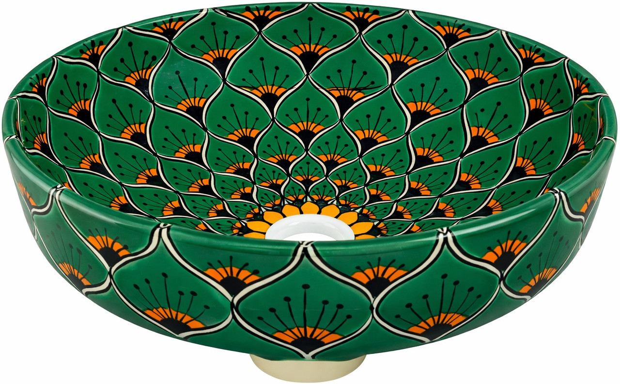 Talavera above counter round drop in vessel sink side view