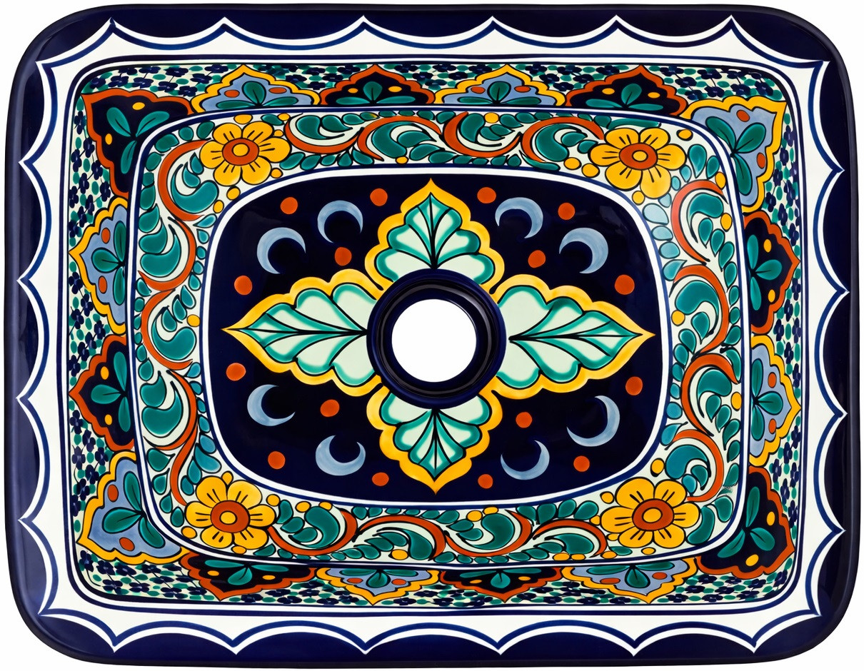 Rectangular talavera bathroom sink intricate floral geometric design
