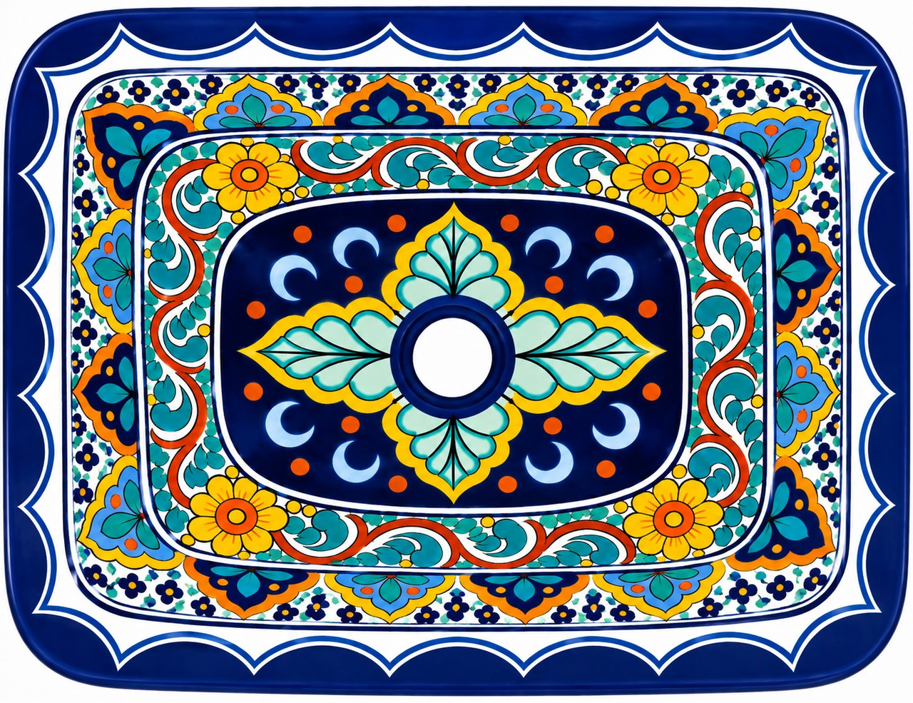 Rectangular talavera bathroom sink intricate floral geometric design