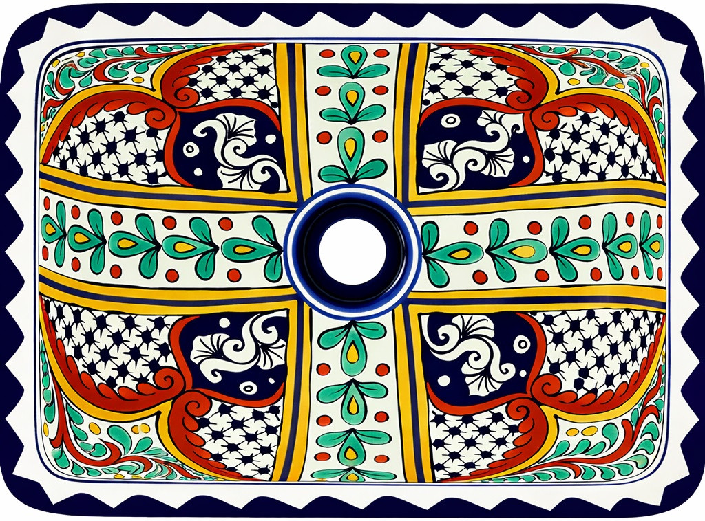 Rectangular talavera bathroom sink cross floral hand painted