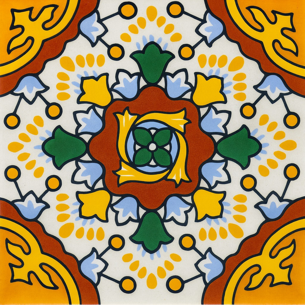 Yellow red medallion talavera tile
