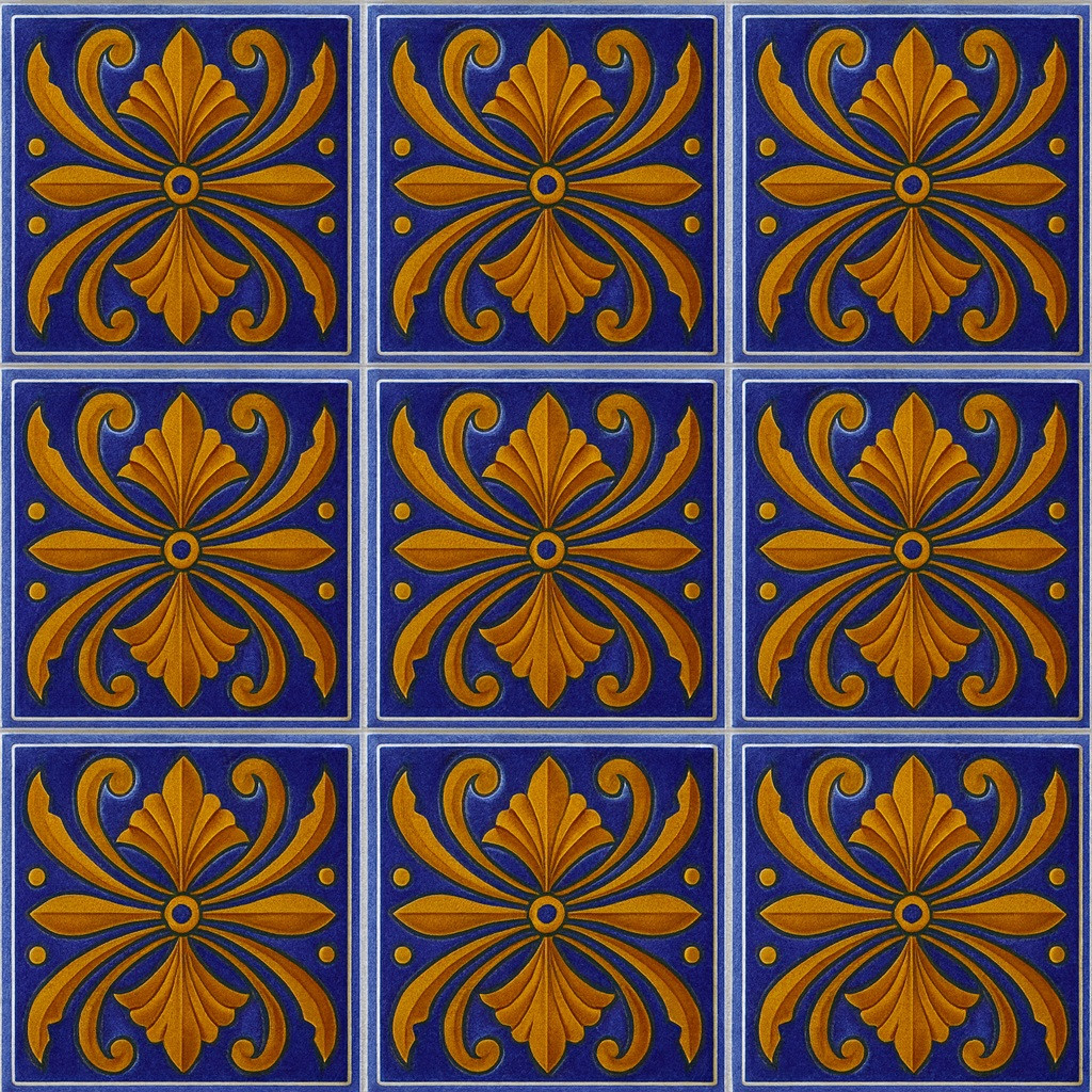 Cobalt Golden Medallion Talavera Tile