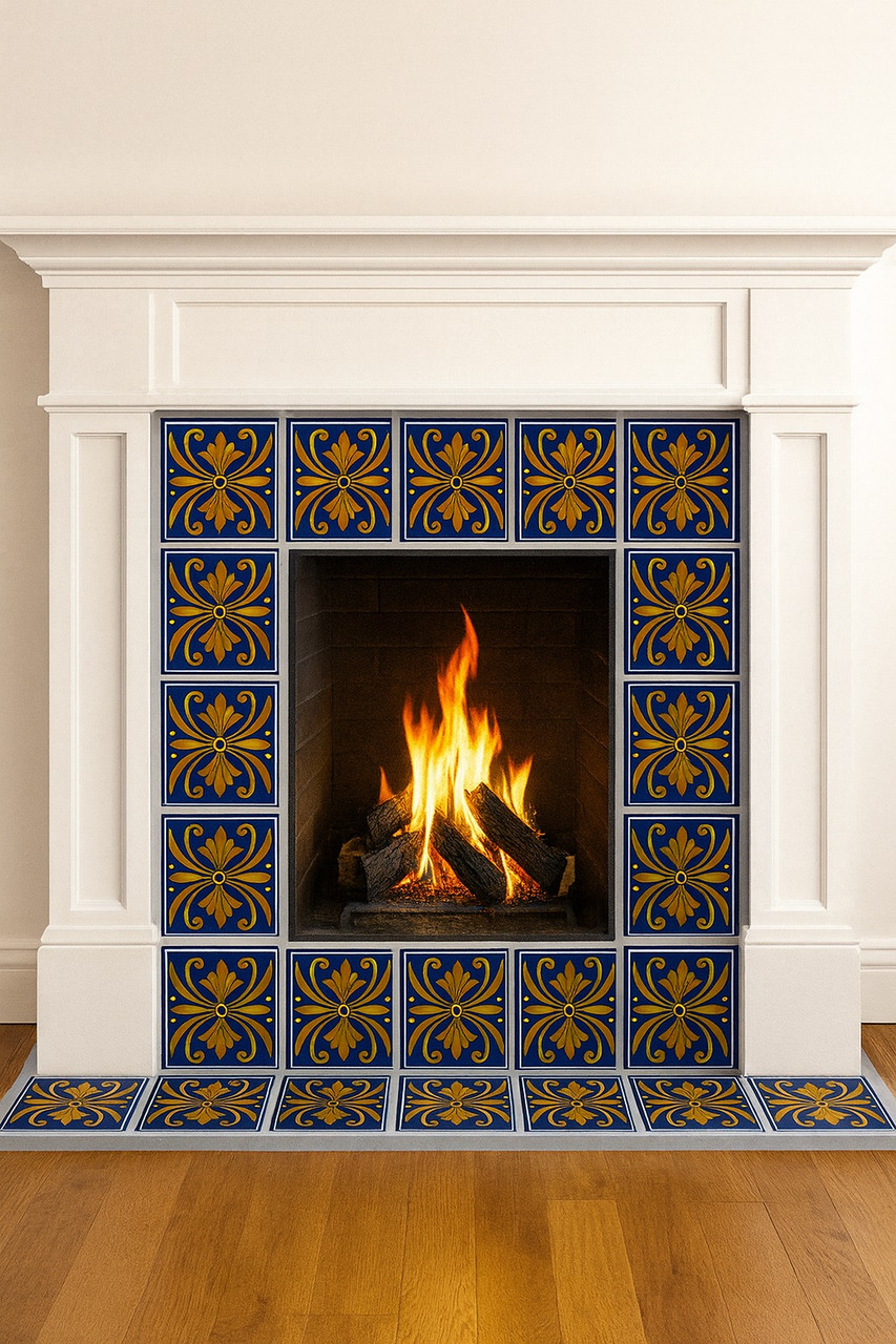 Cobalt Golden Medallion Talavera Tile
