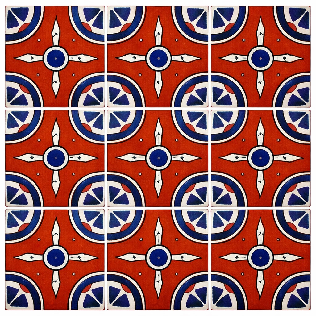 Geometric cross talavera tile nine tile set showing full repeating pattern alignment
