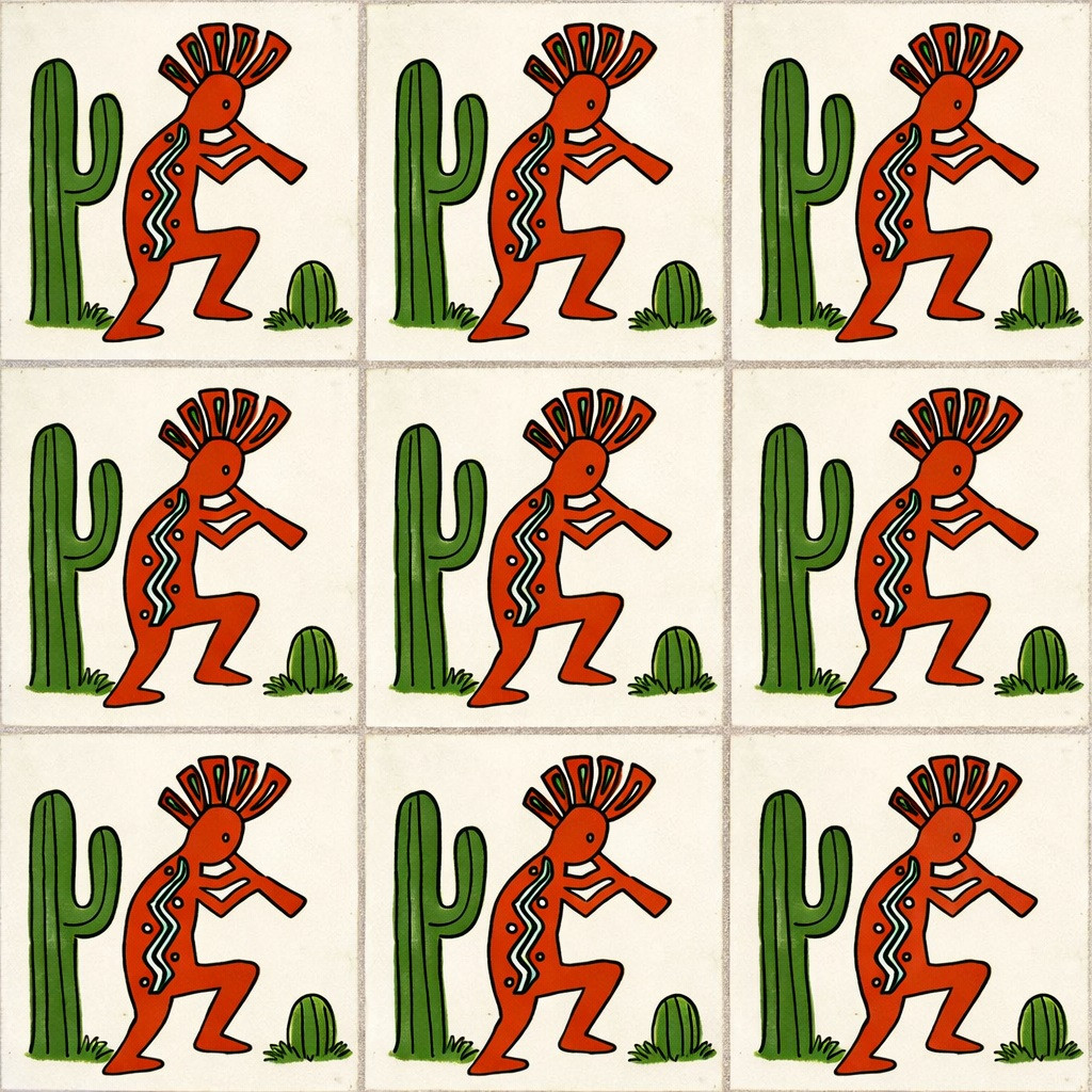 Kokopelli Desert Folk Mexican Tile | Handcrafted Ceramic