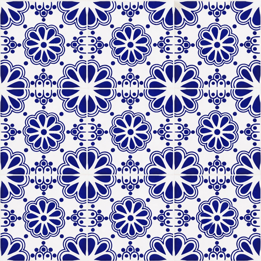 Cobalt rosette talavera tile nine tile set showing solid cobalt blue rosette pattern