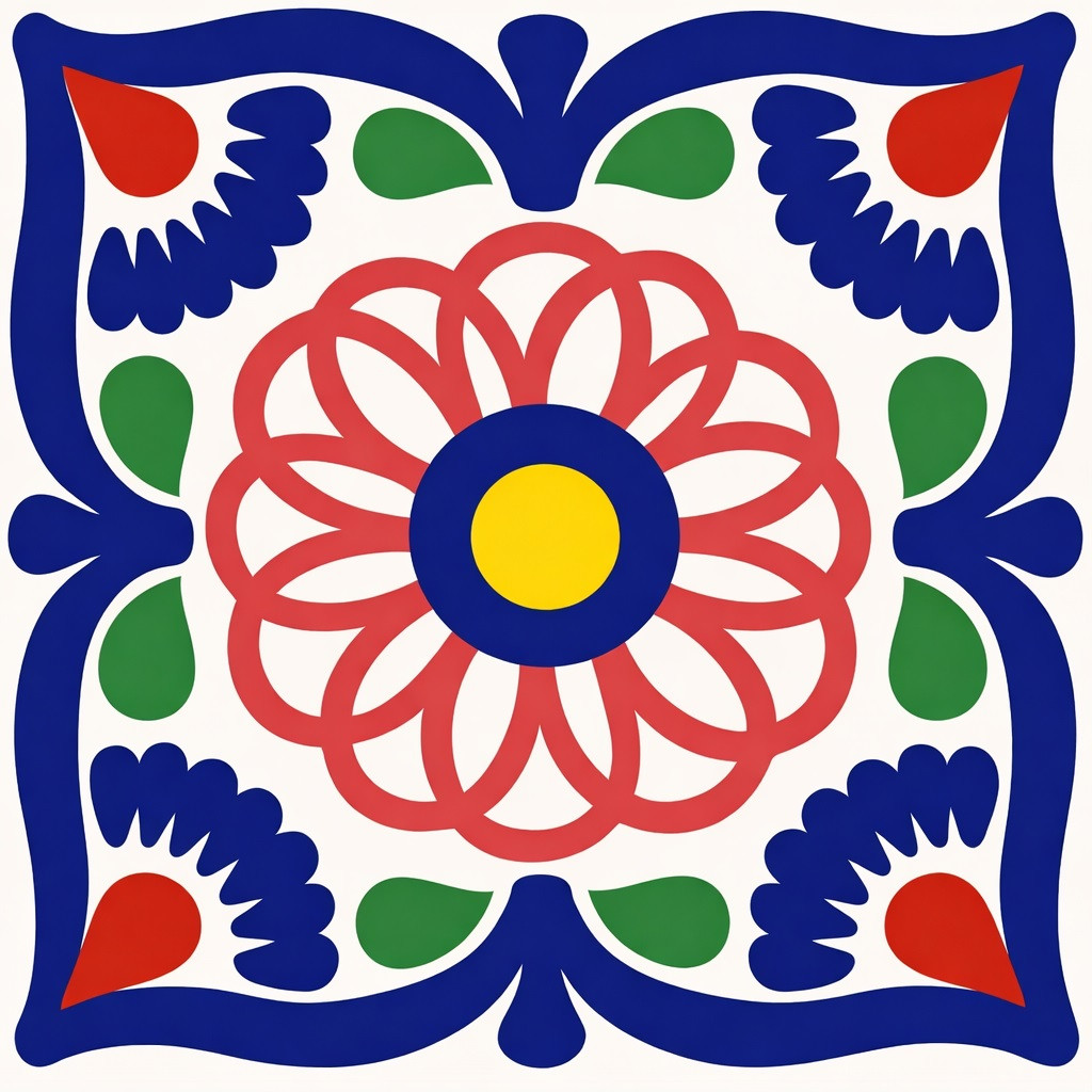 Talavera petal rosette mexican tile