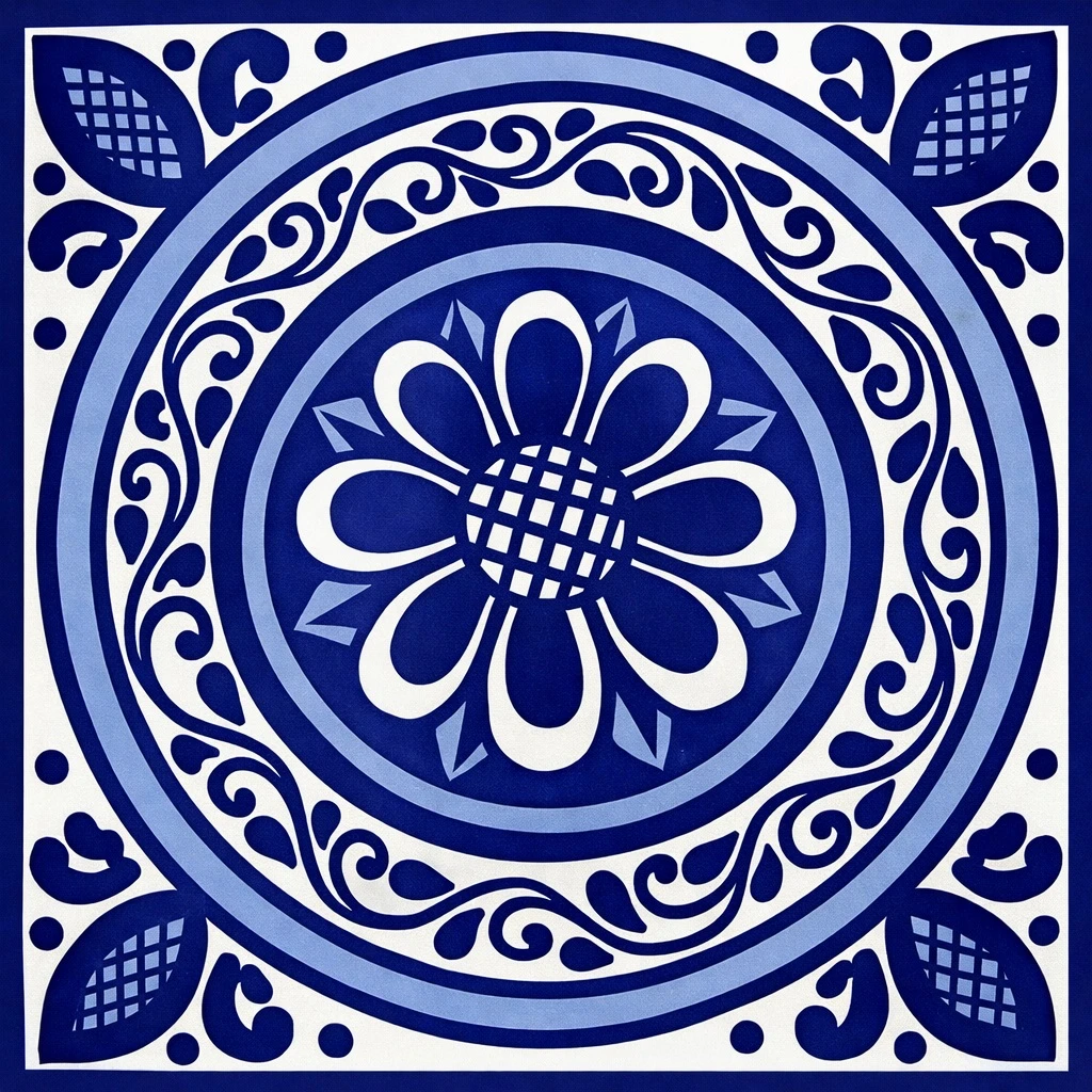 Blue medallion talavera tile pattern with white background